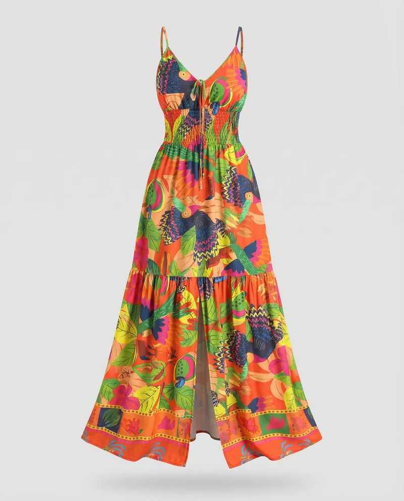 Damen Luftige Smoktaillen Maxikleid