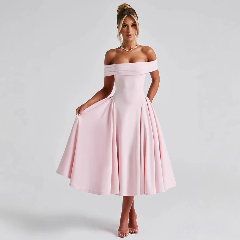 Damen Cocktailkleid mit schulterfreiem Design und voluminösem Rock