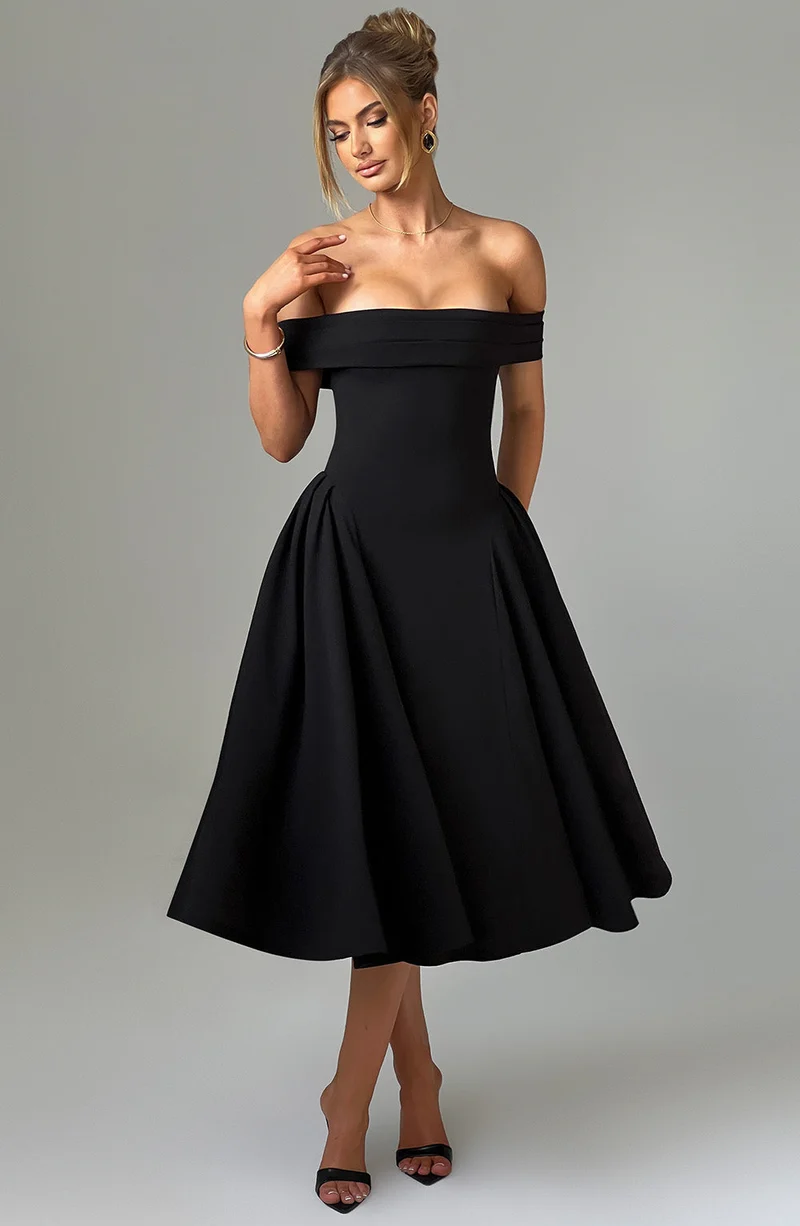 Damen Cocktailkleid mit schulterfreiem Design und voluminösem Rock