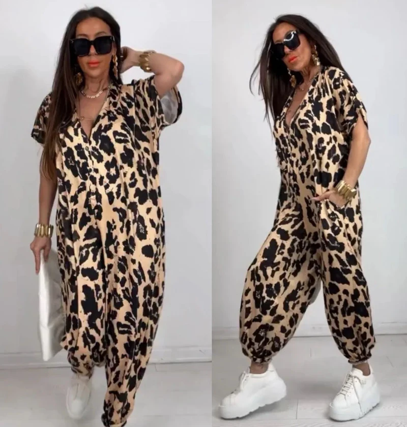 Damen LEOPARD-Muster Jumpsuit mit lässigem Schnitt und praktischen Taschen Nord Taschen