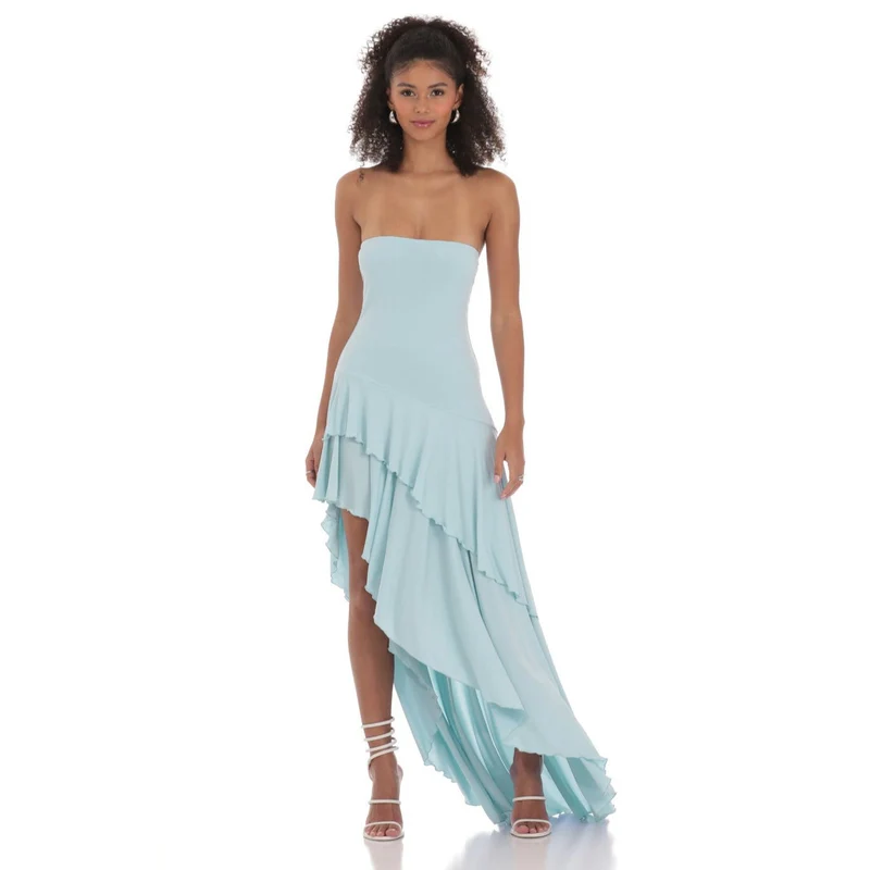 Damen Asymmetrisches Maxikleid mit fließendem Volant