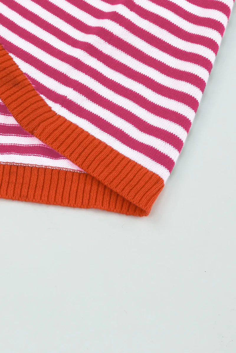 Kontrastfarbig Gestreifter Pullover Mit Überschnittenen Schultern
