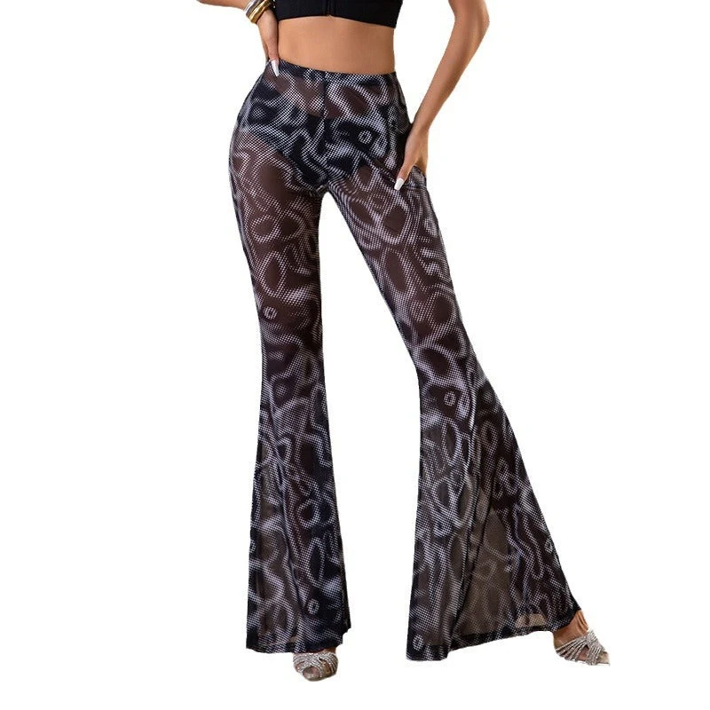 Damen Flared Leggings aus transparentem Stoff mit modernem Schlangenmuster Nord Taschen