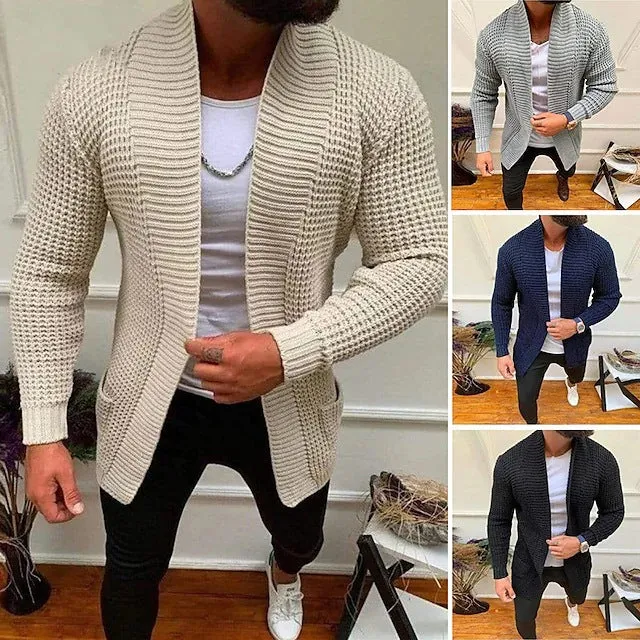 Herren Grobe Strickjacke mit offenem Design und tiefem Kragen Nord Taschen