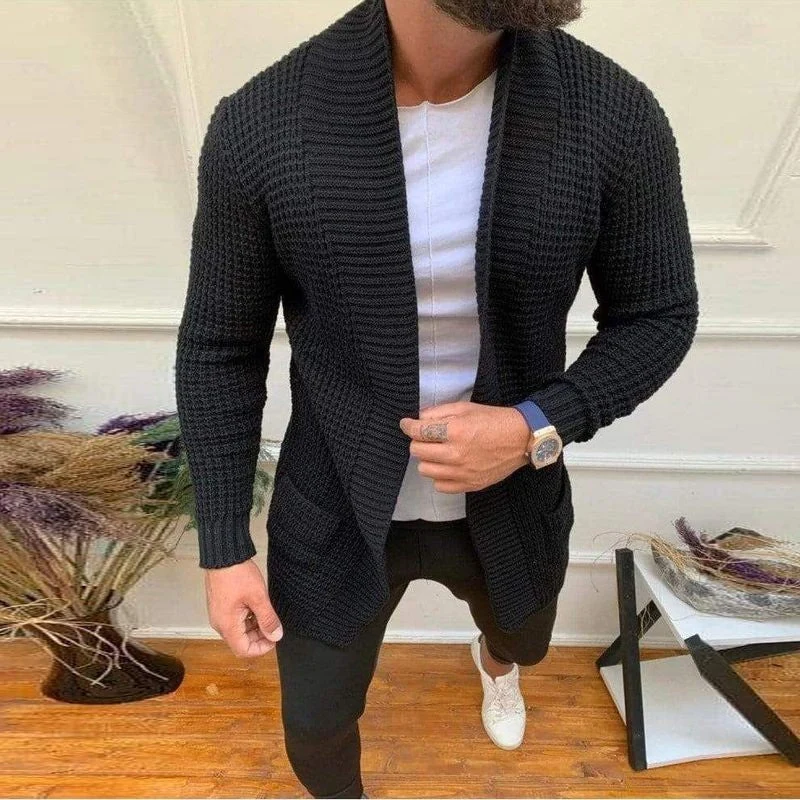 Herren Grobe Strickjacke mit offenem Design und tiefem Kragen Nord Taschen