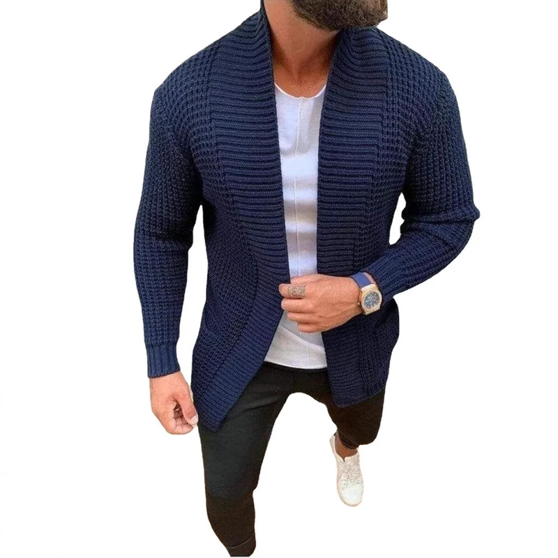 Herren Grobe Strickjacke mit offenem Design und tiefem Kragen Nord Taschen