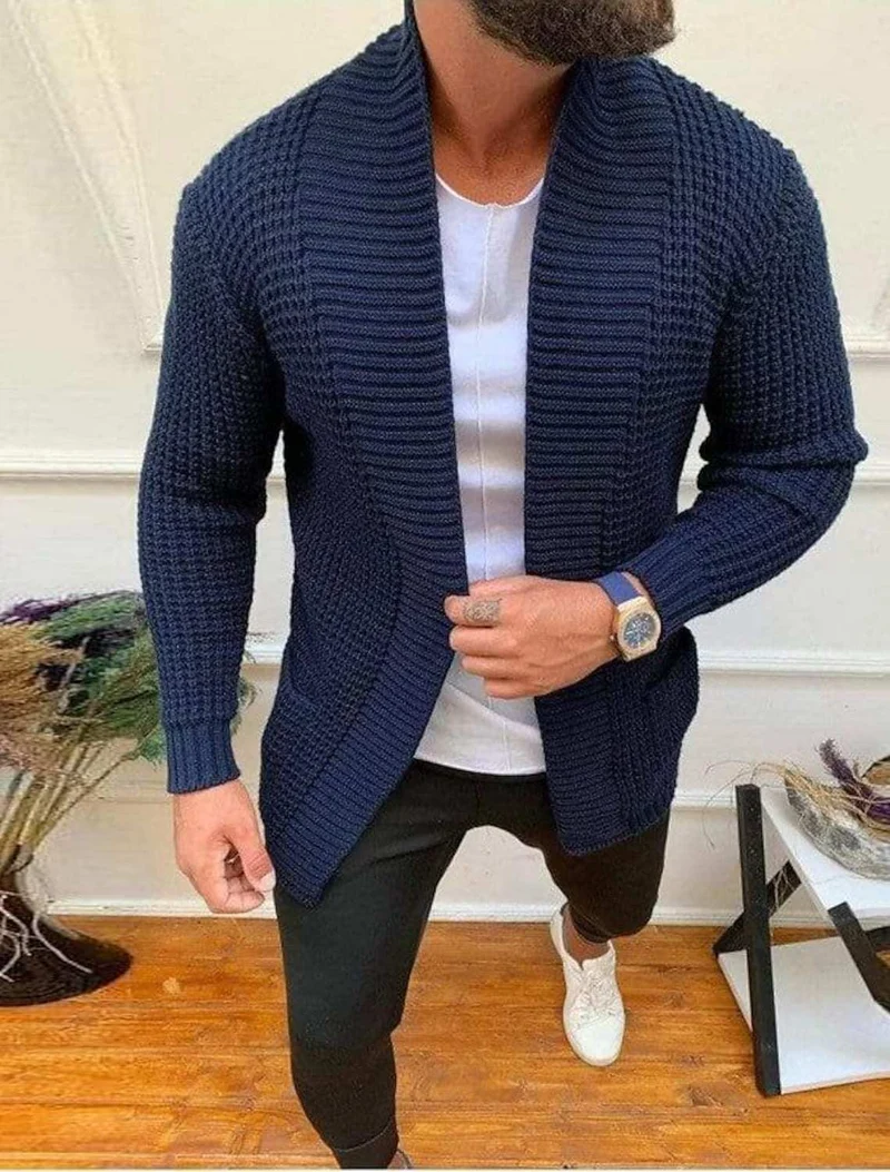 Herren Grobe Strickjacke mit offenem Design und tiefem Kragen Nord Taschen