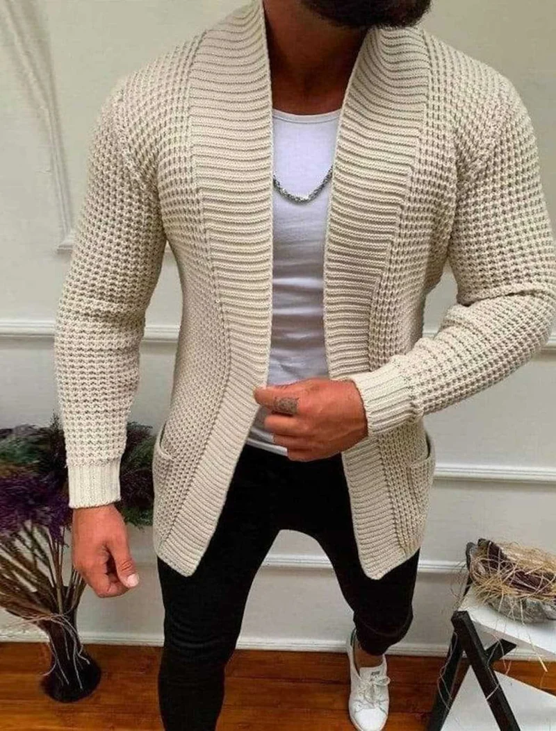 Herren Grobe Strickjacke mit offenem Design und tiefem Kragen Nord Taschen