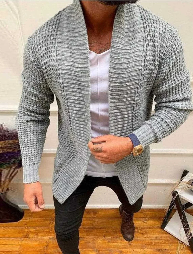 Herren Grobe Strickjacke mit offenem Design und tiefem Kragen Nord Taschen