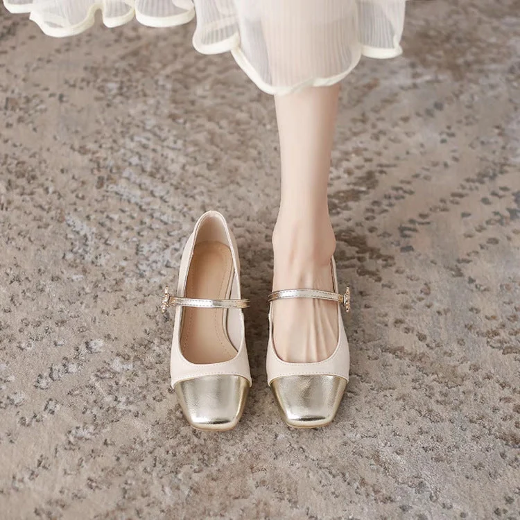 Damen elegante Ballerinas mit geschwungenem Riemen und glänzender Zehenkappe