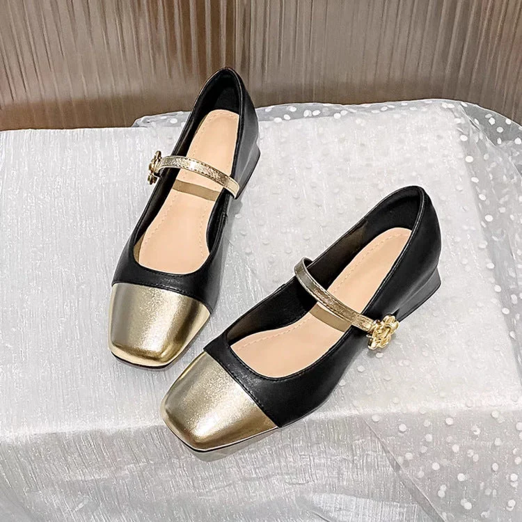 Damen elegante Ballerinas mit geschwungenem Riemen und glänzender Zehenkappe