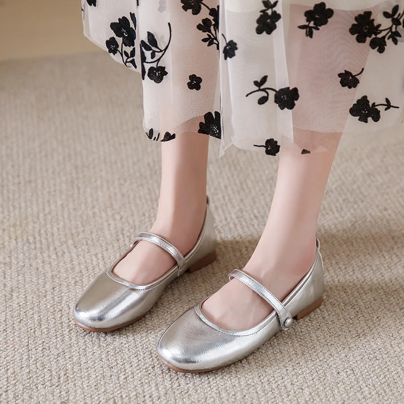 Damen Ballerina-Schuhe mit elegantem Riemen und schimmerndem Obermaterial
