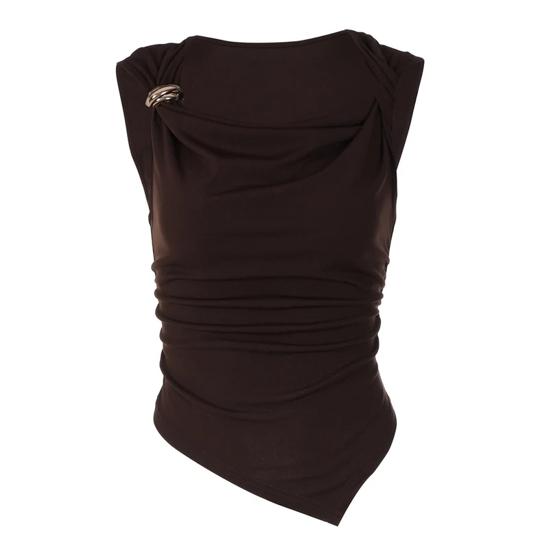 Damen elegantes drapiertes Top mit asymmetrischem Saum und dekorativem Detail
