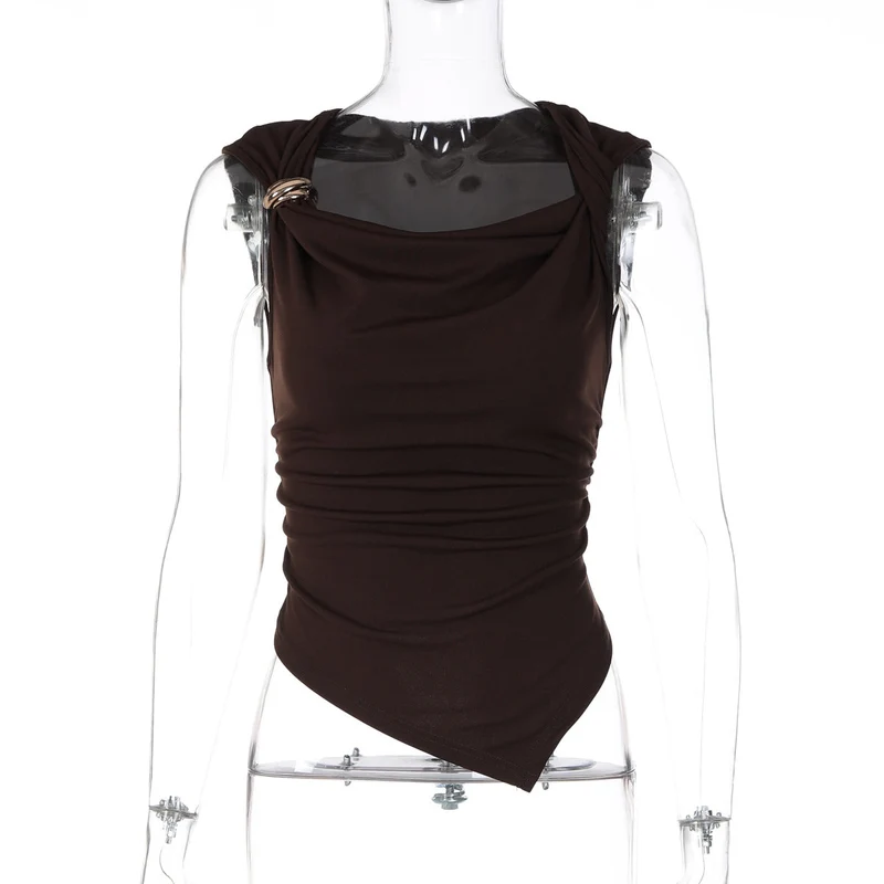 Damen elegantes drapiertes Top mit asymmetrischem Saum und dekorativem Detail