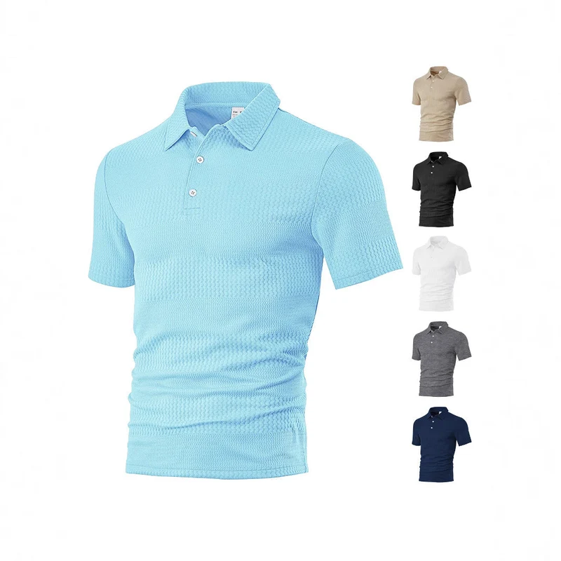 Herren nan körperbetontes Kurzarm-Polo aus elastischem Jacquardstrick mit Hemdkragen