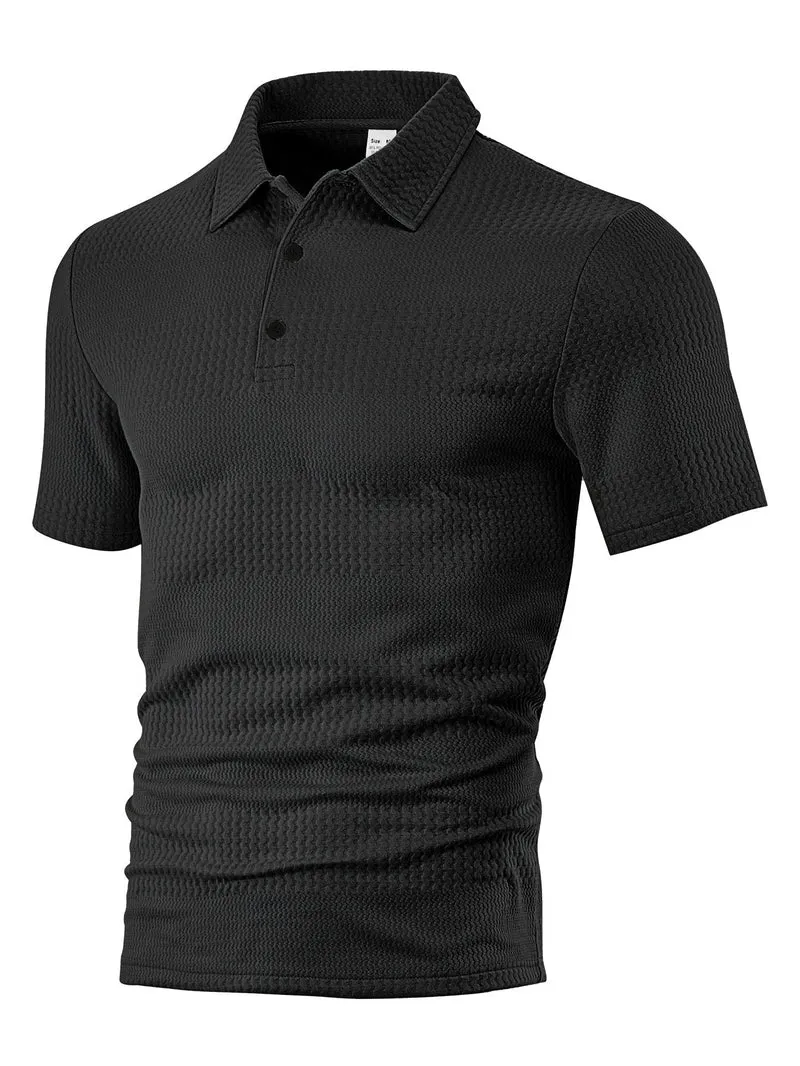 Herren nan körperbetontes Kurzarm-Polo aus elastischem Jacquardstrick mit Hemdkragen