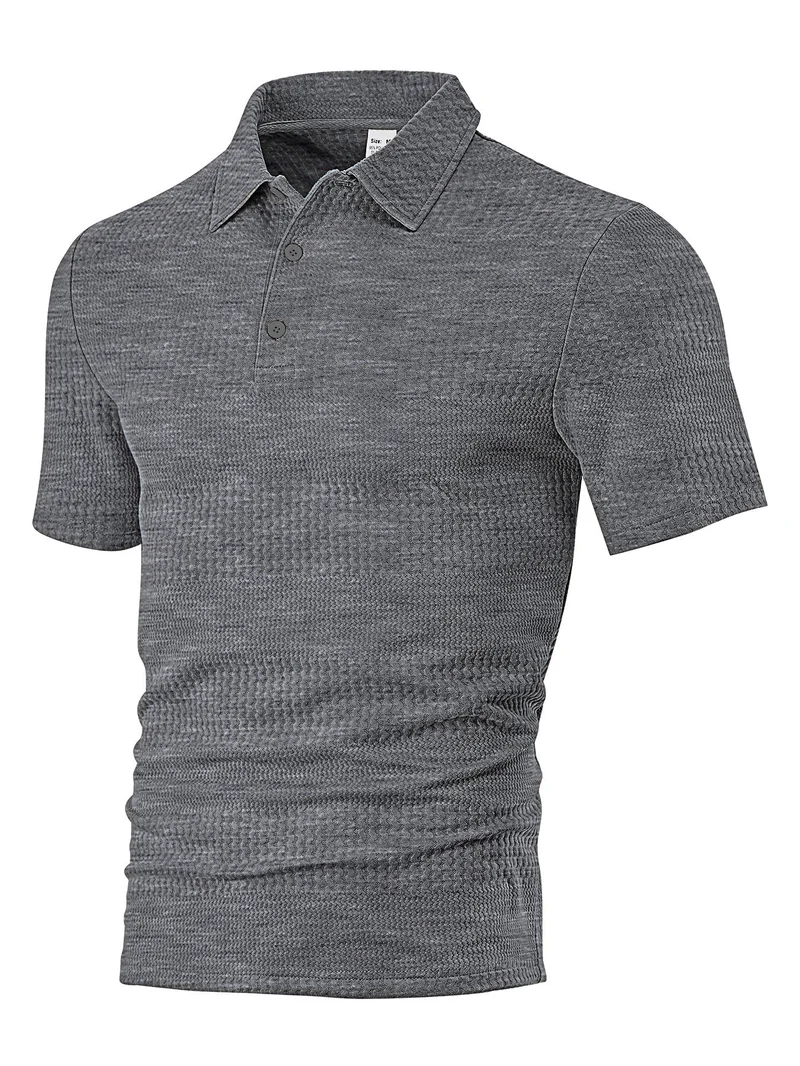 Herren nan körperbetontes Kurzarm-Polo aus elastischem Jacquardstrick mit Hemdkragen
