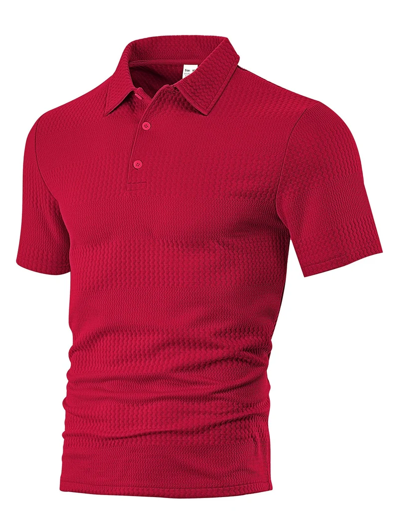Herren nan körperbetontes Kurzarm-Polo aus elastischem Jacquardstrick mit Hemdkragen
