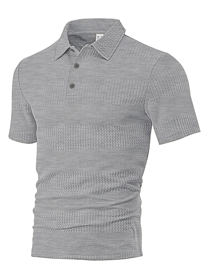 Herren nan körperbetontes Kurzarm-Polo aus elastischem Jacquardstrick mit Hemdkragen