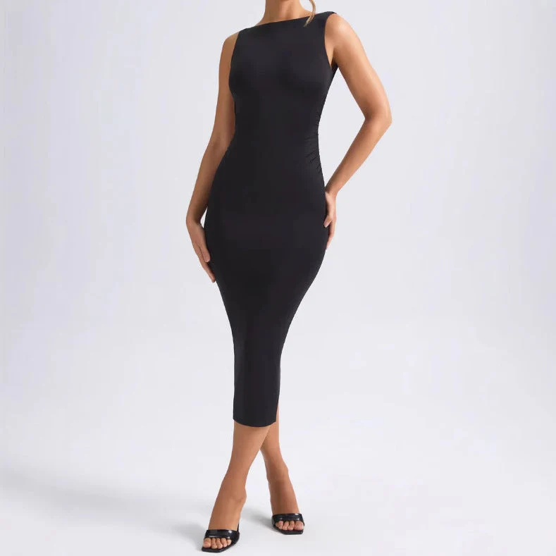 Damen Figurbetontes Midi-Kleid mit elegantem Ausschnitt und schwingendem Saum Nord Taschen