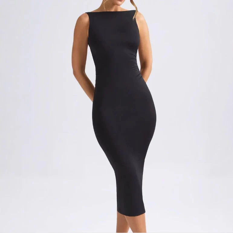 Damen Figurbetontes Midi-Kleid mit elegantem Ausschnitt und schwingendem Saum Nord Taschen