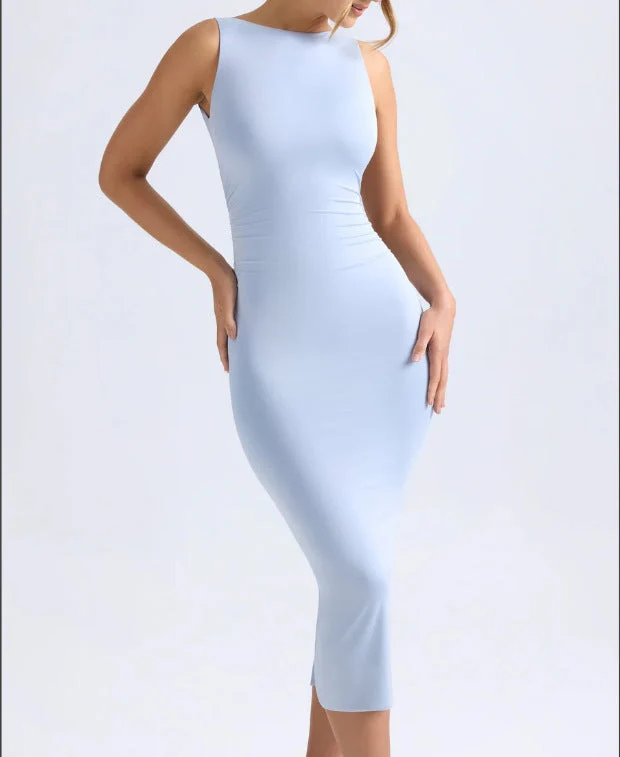 Damen Figurbetontes Midi-Kleid mit elegantem Ausschnitt und schwingendem Saum Nord Taschen