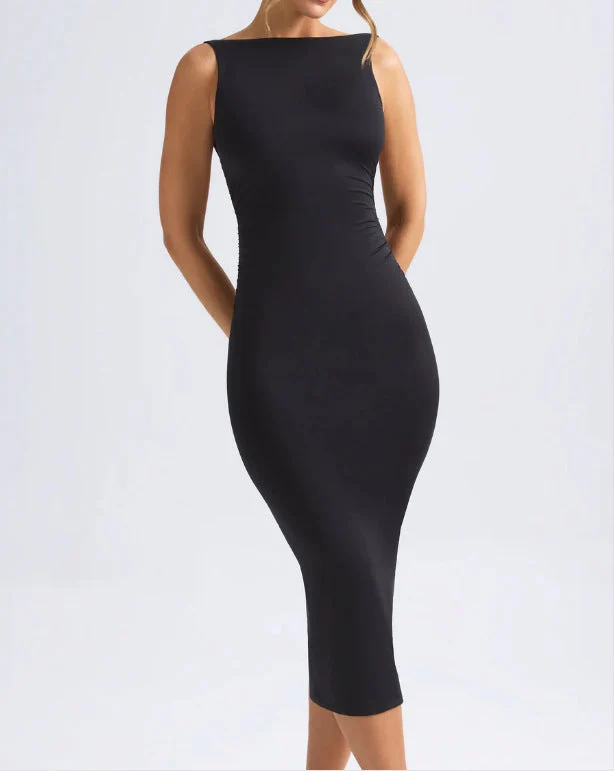 Damen Figurbetontes Midi-Kleid mit elegantem Ausschnitt und schwingendem Saum Nord Taschen