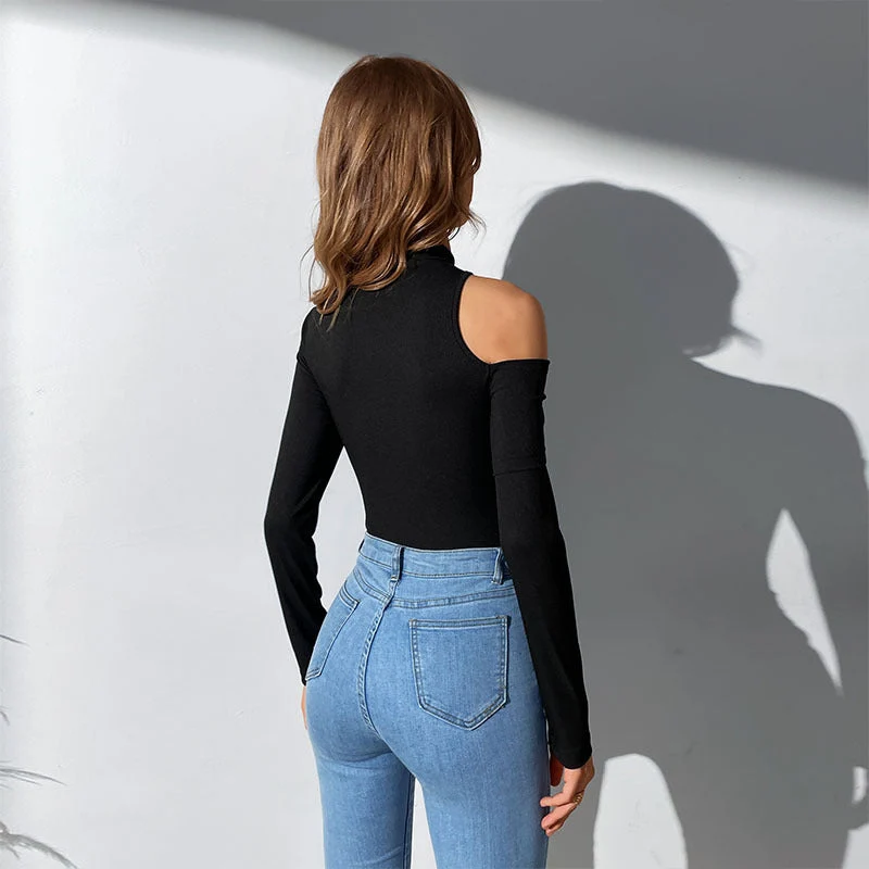 Damen langärmliger Body mit asymmetrischem Ausschnitt