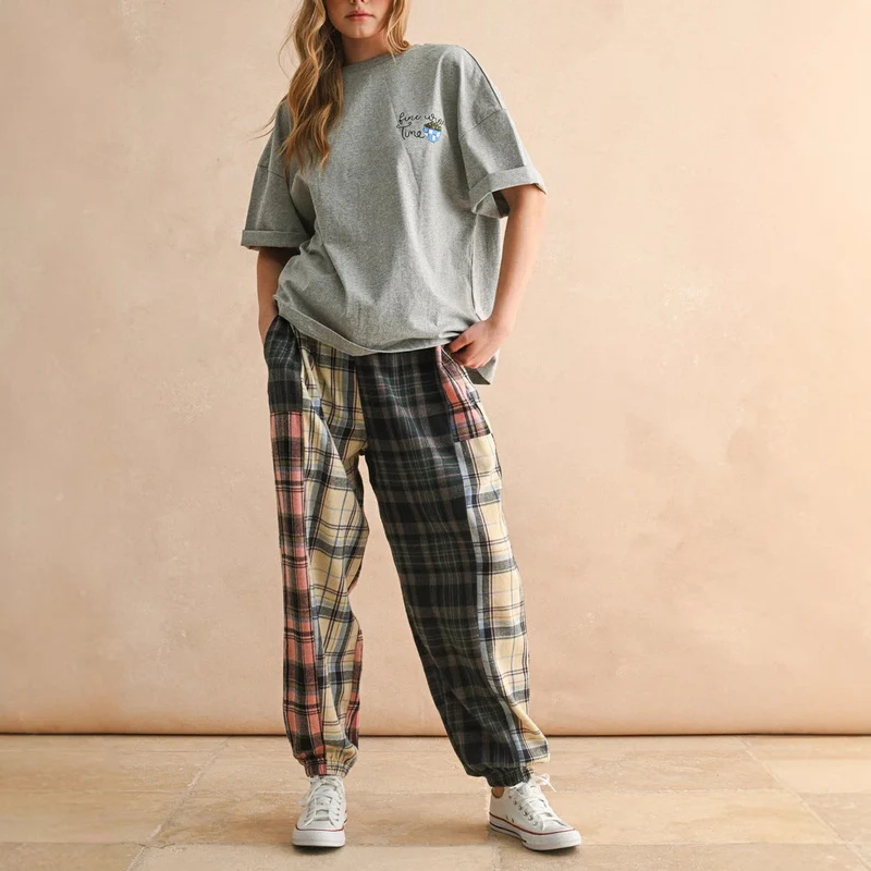 Damen Karierte Komfort-Hose mit elastischem Bund Nord Taschen