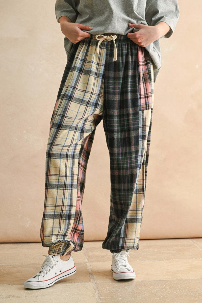 Damen Karierte Komfort-Hose mit elastischem Bund Nord Taschen