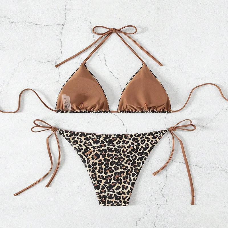 Damen Triangel-Bikini mit animalischem Muster und verstellbaren BindNord Taschenändern