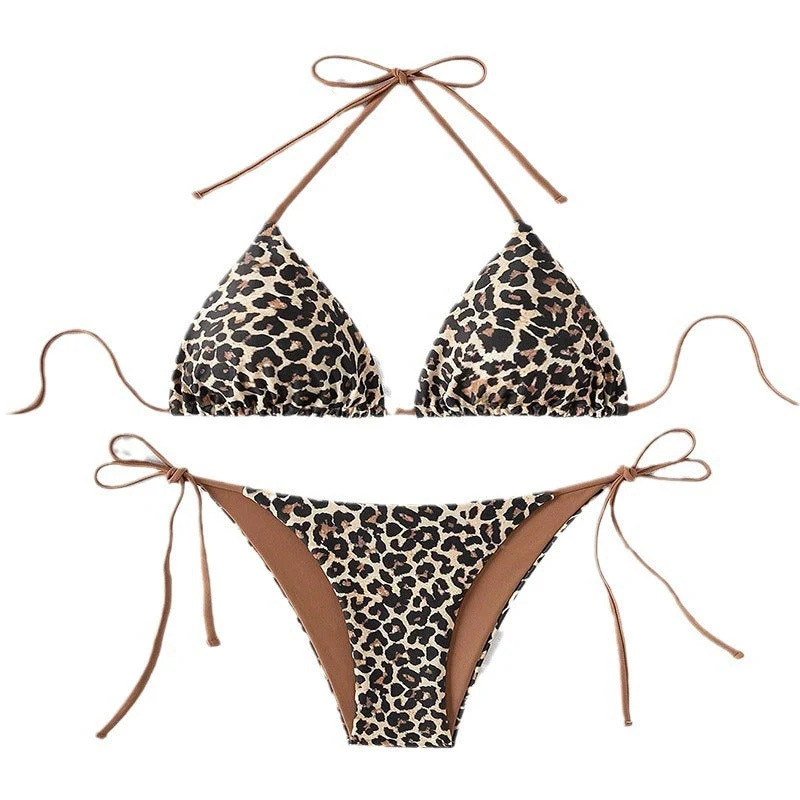 Damen Triangel-Bikini mit animalischem Muster und verstellbaren BindNord Taschenändern
