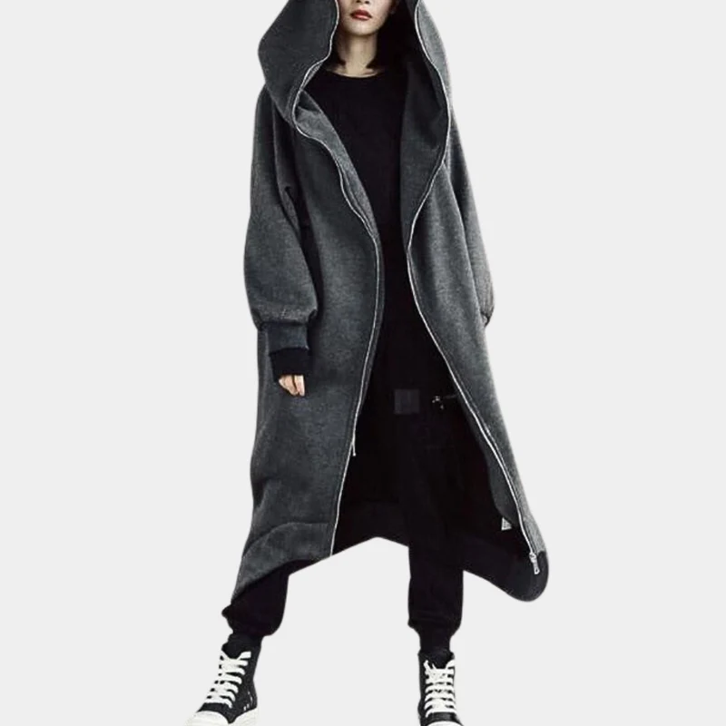 Lange Winterjacke mit Kapuze und Reißverschluss für Damen