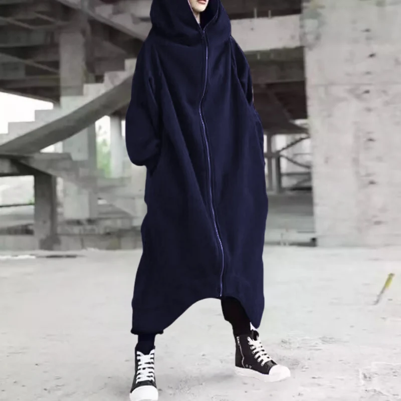 Lange Winterjacke mit Kapuze und Reißverschluss für Damen