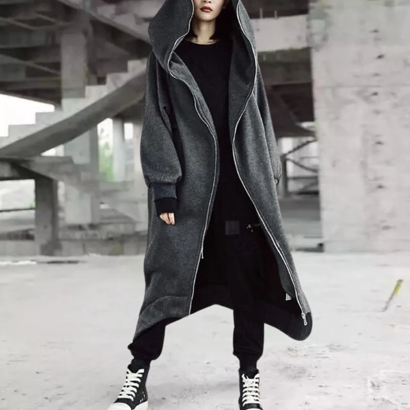 Lange Winterjacke mit Kapuze und Reißverschluss für Damen