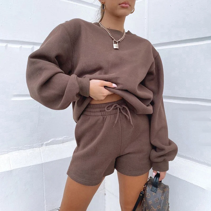 Damen Lässiges Sweater-Shorts-Set mit hohem Tragekomfort