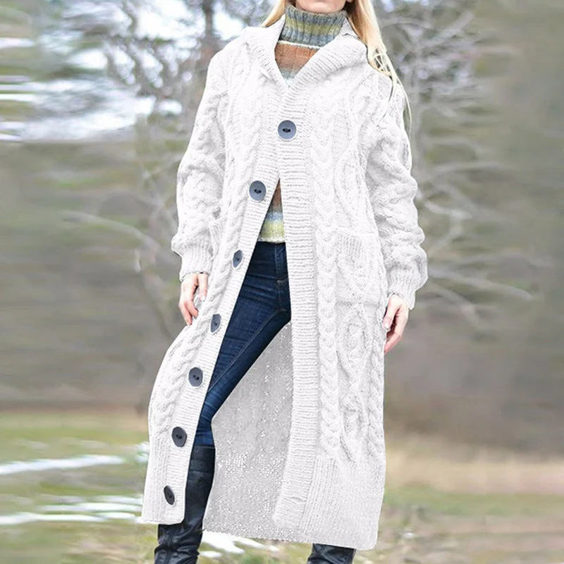 Damen Strickmantel mit Kapuze und Kabelmuster