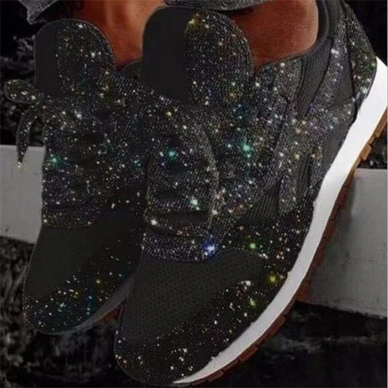 Damen Glitzernde Slip-On Sneakers mit elastischen Bändern