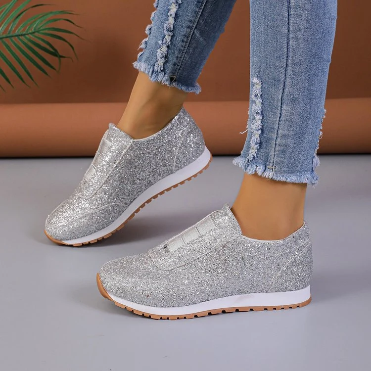 Damen Glitzernde Slip-On Sneakers mit elastischen Bändern