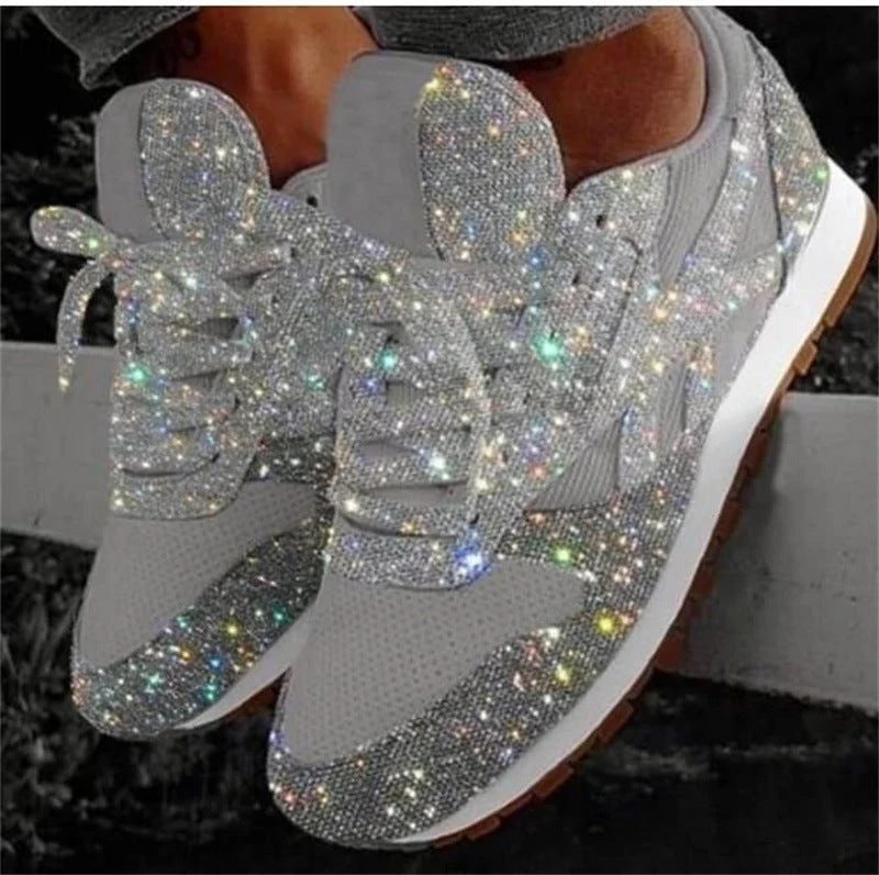 Damen Glitzernde Slip-On Sneakers mit elastischen Bändern