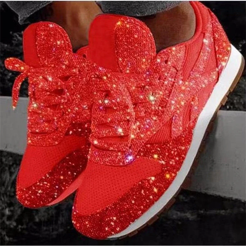Damen Glitzernde Slip-On Sneakers mit elastischen Bändern