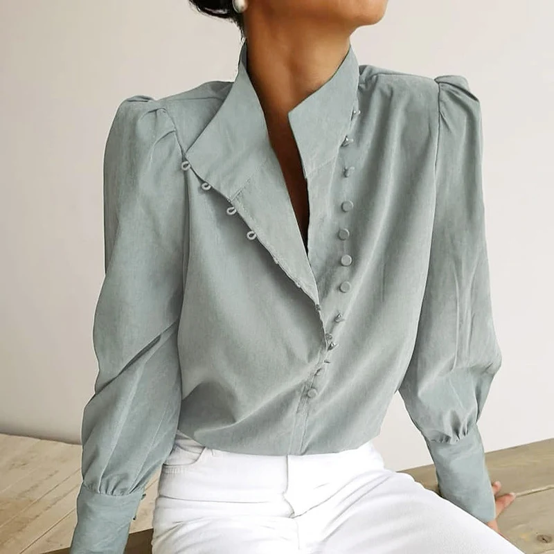 Viktorianisch Inspirierte Bluse mit Hohem Kragen