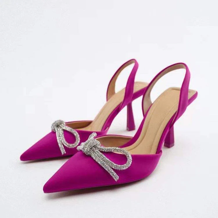 Damen elegante Slingback-Pumps mit glitzernden Schleifen-Details