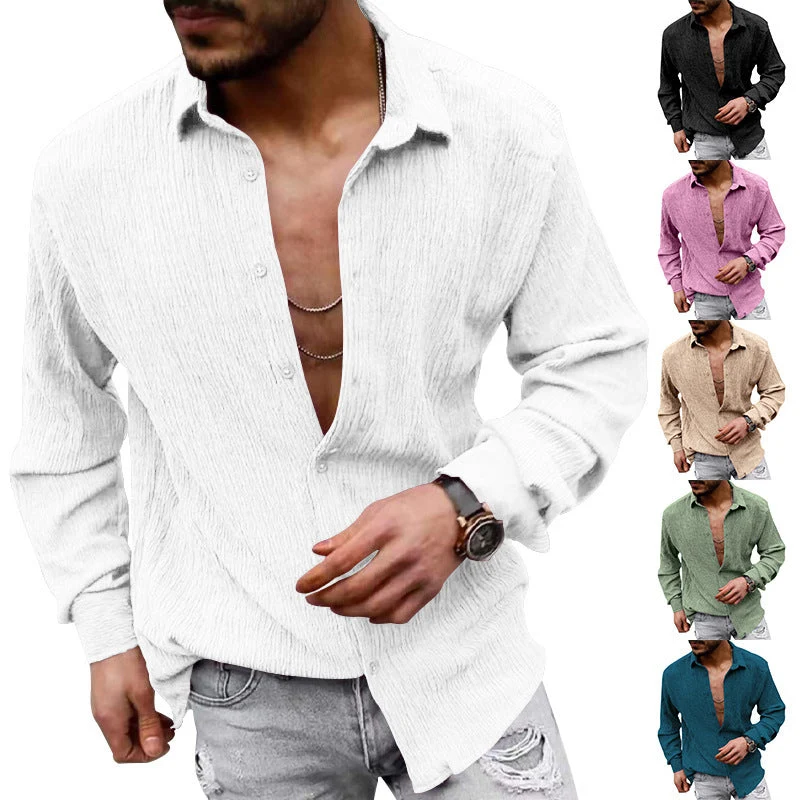 Herren lässiges Langarmhemd mit strukturiertem GewNord Taschene und modernem Look