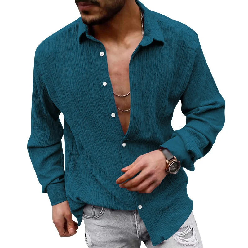 Herren lässiges Langarmhemd mit strukturiertem GewNord Taschene und modernem Look