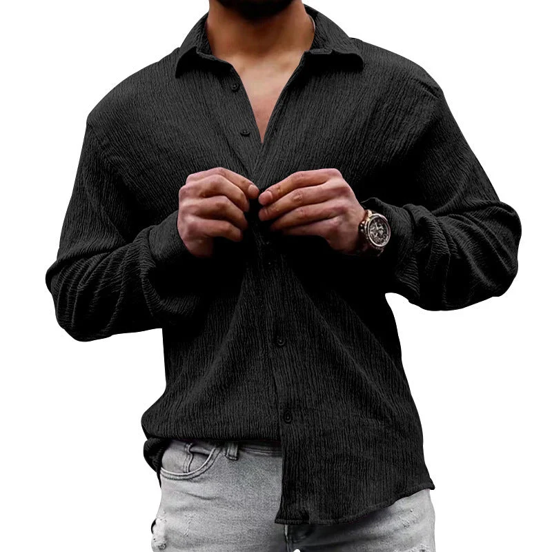 Herren lässiges Langarmhemd mit strukturiertem GewNord Taschene und modernem Look