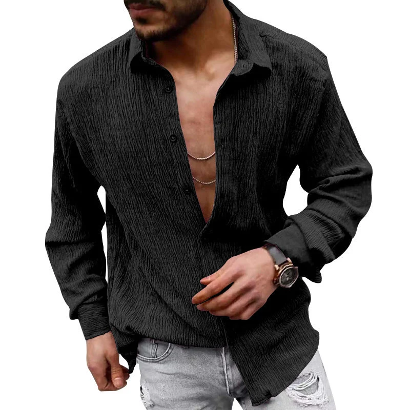 Herren lässiges Langarmhemd mit strukturiertem GewNord Taschene und modernem Look