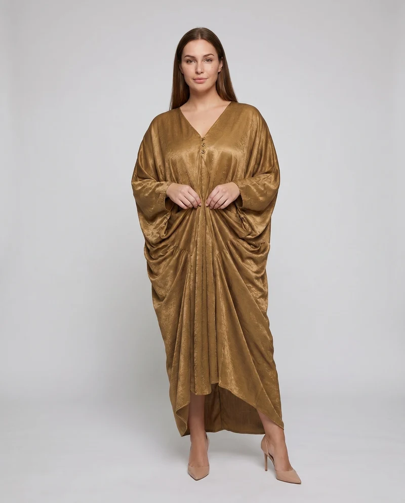 Damen eleganter Kaftan mit fließendem Schnitt und Kunstleder Akzenten