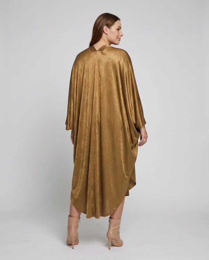 Damen eleganter Kaftan mit fließendem Schnitt und Kunstleder Akzenten