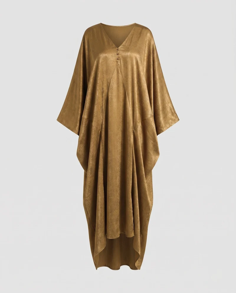 Damen eleganter Kaftan mit fließendem Schnitt und Kunstleder Akzenten